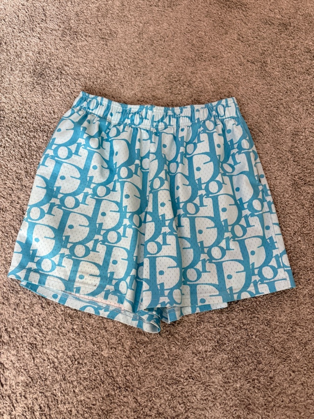 Dior Men's Blue and White Logo Athletic Shorts